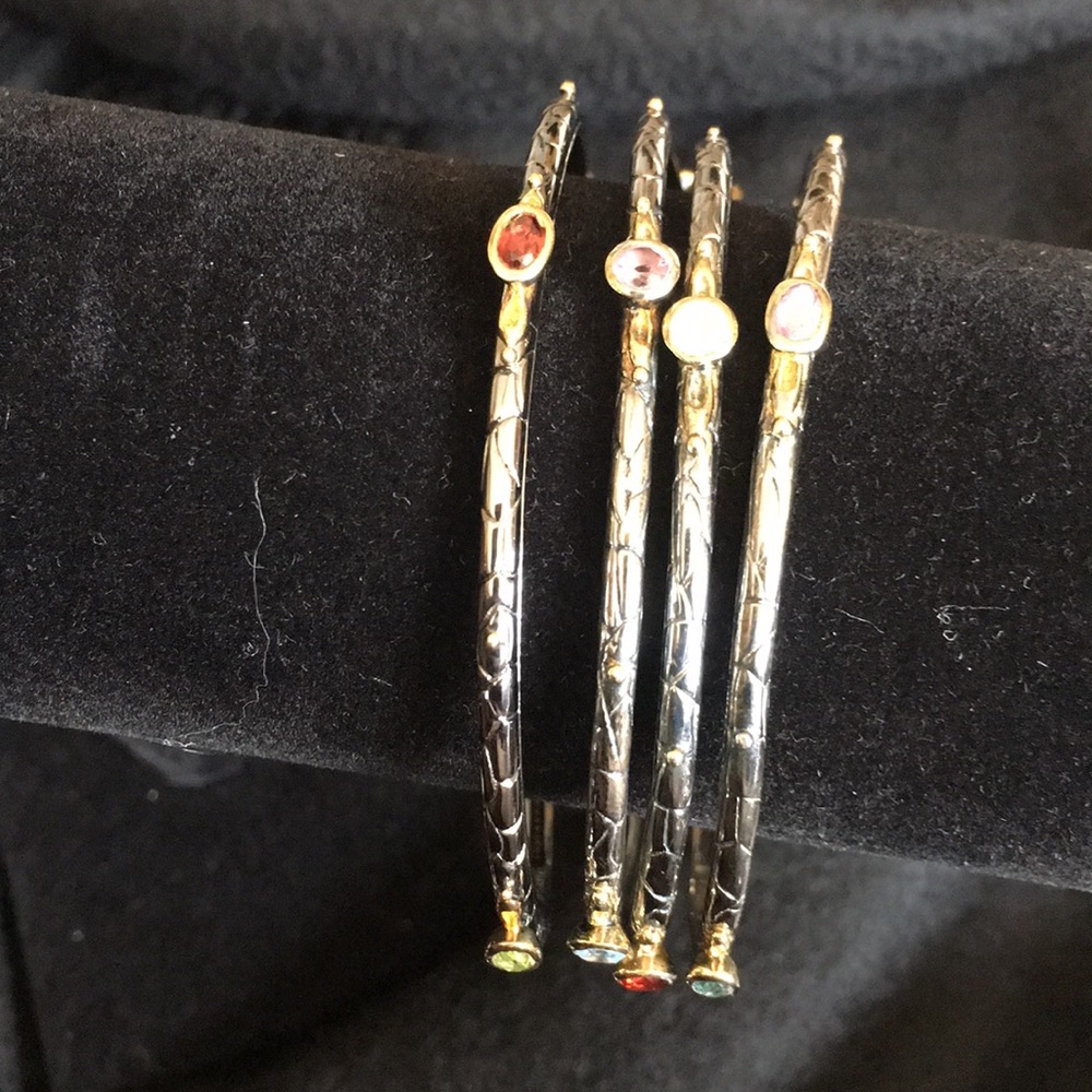 Fadi India 925 Multi Gemstone Silver Stack Bangles - image 1